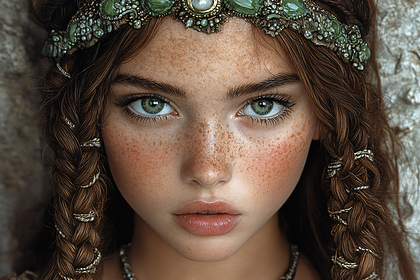 Beautiful Woman With Freckles And Jeweled Headband