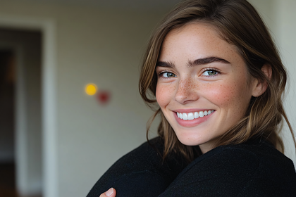 Beautiful Woman With Freckles Smiling
