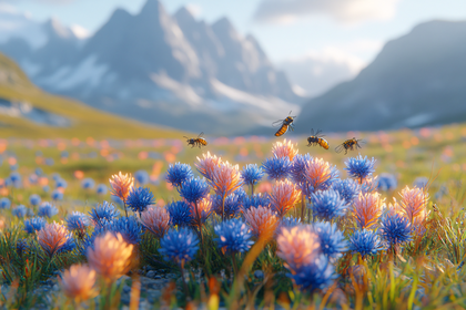 Bees Hovering Over Colorful Field