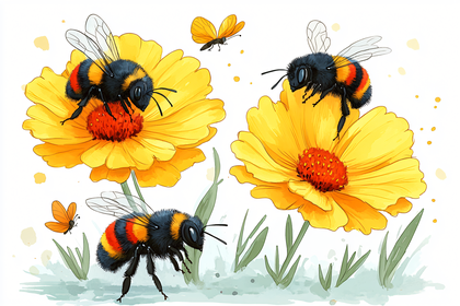 Bees On Yellow Flowers