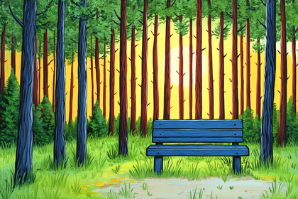 Bench in a Forest at Sunset