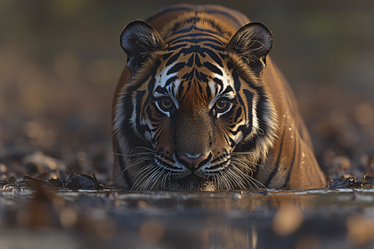 Bengal Tiger Crouching In Water