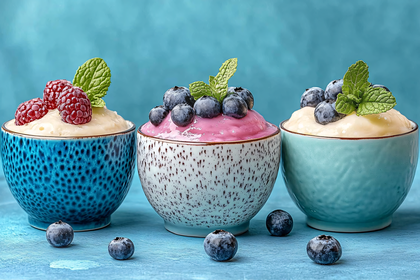 Berry Desserts in Colorful Bowls