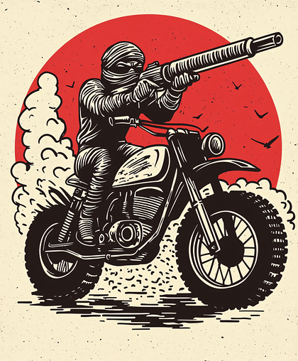 Biker on Motorcycle with Gun
