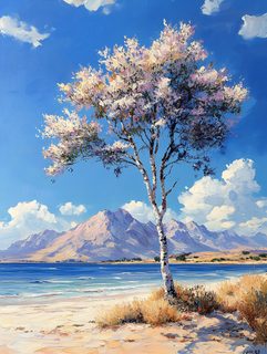 Birch Tree by the Sea Oil Painting