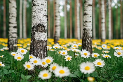 Birch Trees and Daisies