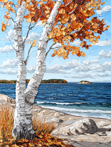 Birch Trees On A Lake Shore