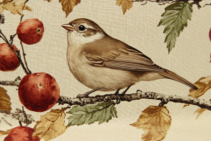 Bird and Apples Vintage Illustration