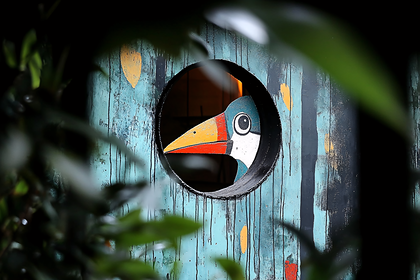 Bird Head Painting On Wooden Surface