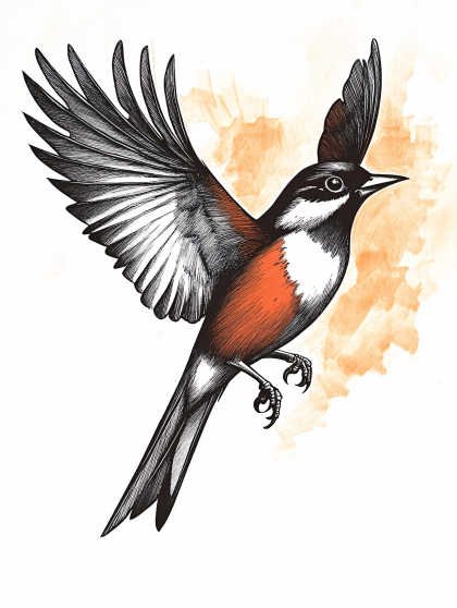 Bird In Flight Ink Illustration