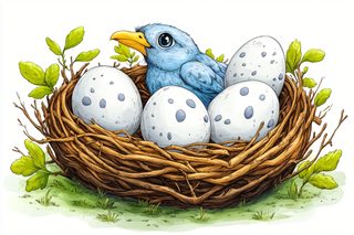 Bird In Nest With Eggs