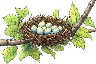 Bird Nest With Eggs Illustration