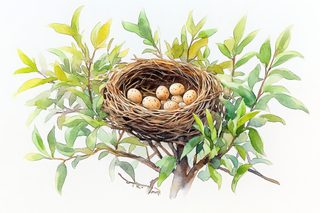 Bird Nest With Eggs Watercolor
