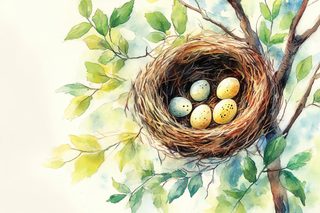 Bird Nest with Eggs Watercolor
