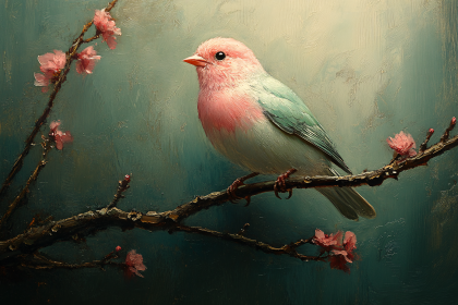 Bird On Blooming Branch