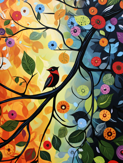 Bird on Branch in Vibrant Tree