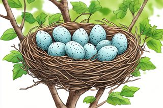 Bird Nest with Blue Eggs Illustration