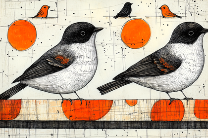 Birds And Orange Circles Illustration