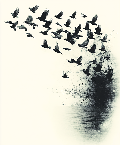 Birds Ascending From Dark Splatter