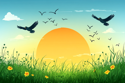 Birds Flying at Sunset
