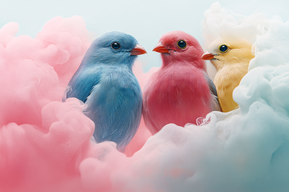 Birds in Pastel Clouds