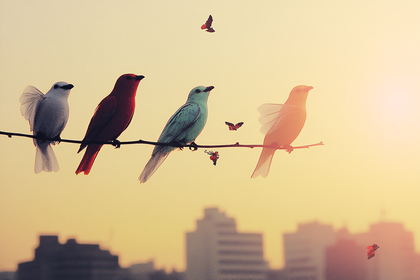 Birds On A Branch At Sunset