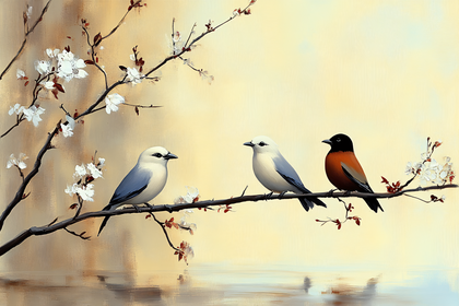 Birds On Blossom Branch