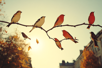 Birds on Branch in Autumn