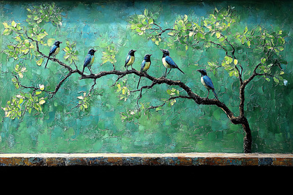 Birds On Branch Painting