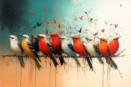 Birds on Branch with Vibrant Plumage