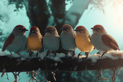 Birds Perched On Branch in Winter