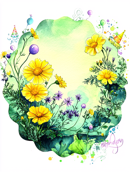 Birthday Celebration Floral Illustration