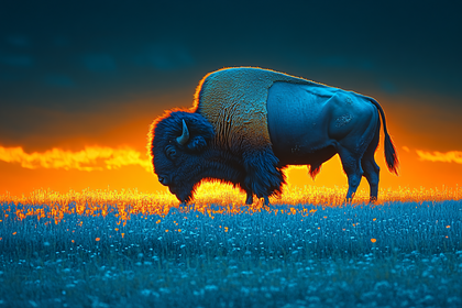 Bison At Sunset