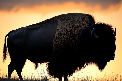 Bison Silhouette At Sunset