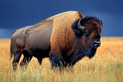Bison Standing In Grassy Field