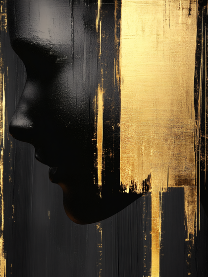 Black and Gold Abstract Face