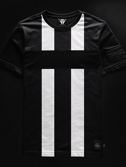 Black And White Striped Crew Neck T-Shirt