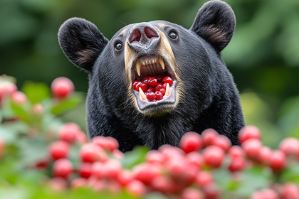 Black Bear Enjoying Berries