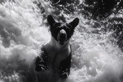 Black Bear In Waterfall