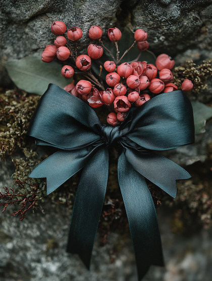 Black Bow And Red Berries