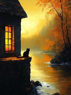 Black Cat Autumn River