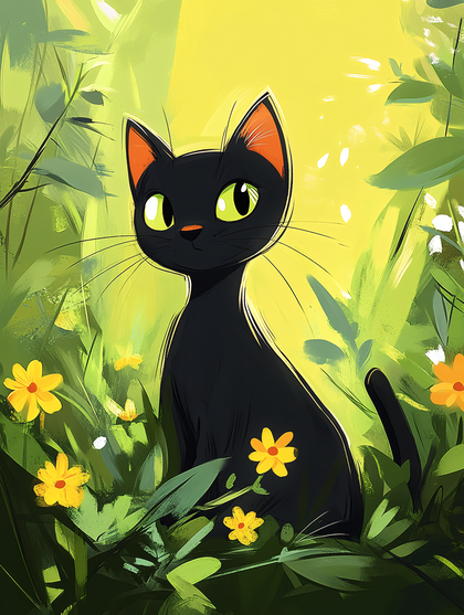 Black Cat in a Garden