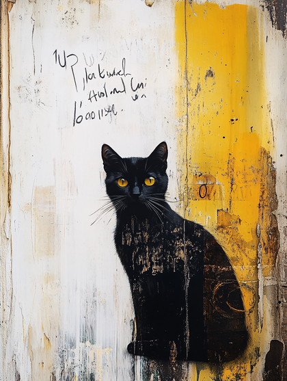 Black Cat on Textured Wall
