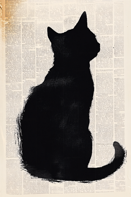 Black Cat Silhouette on Newspaper