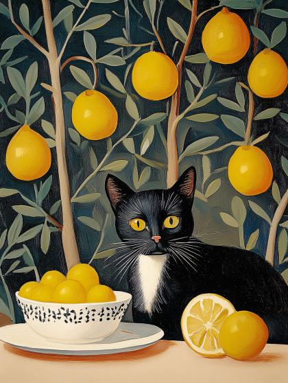 Black Cat With Lemons