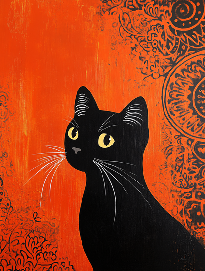 Black Cat with Orange Background