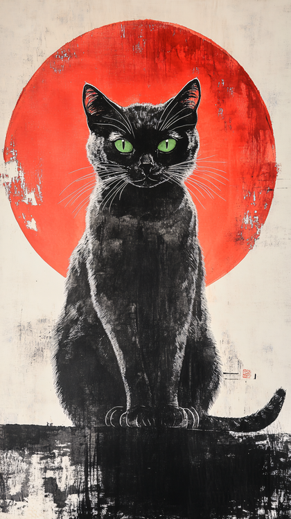 Black Cat With Red Moon