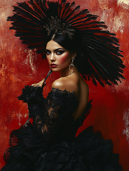 Black Feather Fan Lady