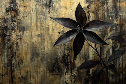 Black Flower Against Gold Backdrop