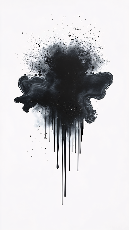 Abstract Black Ink Splatter Frame on White Background
